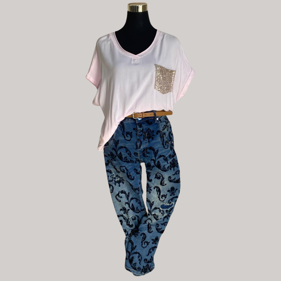 Winona Sequin Pocket Top - PINK