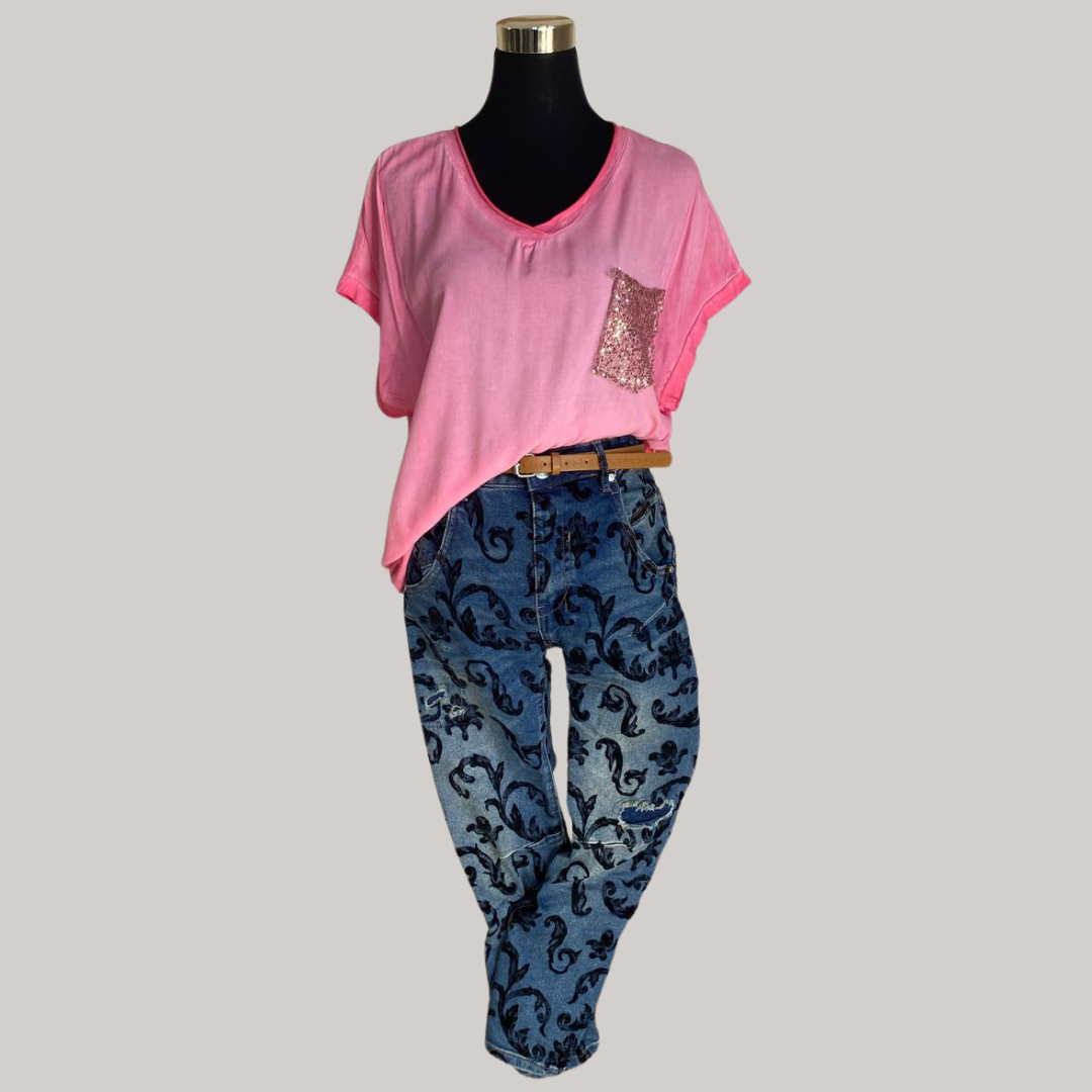 Winona Sequin Pocket Top - FUCHSIA