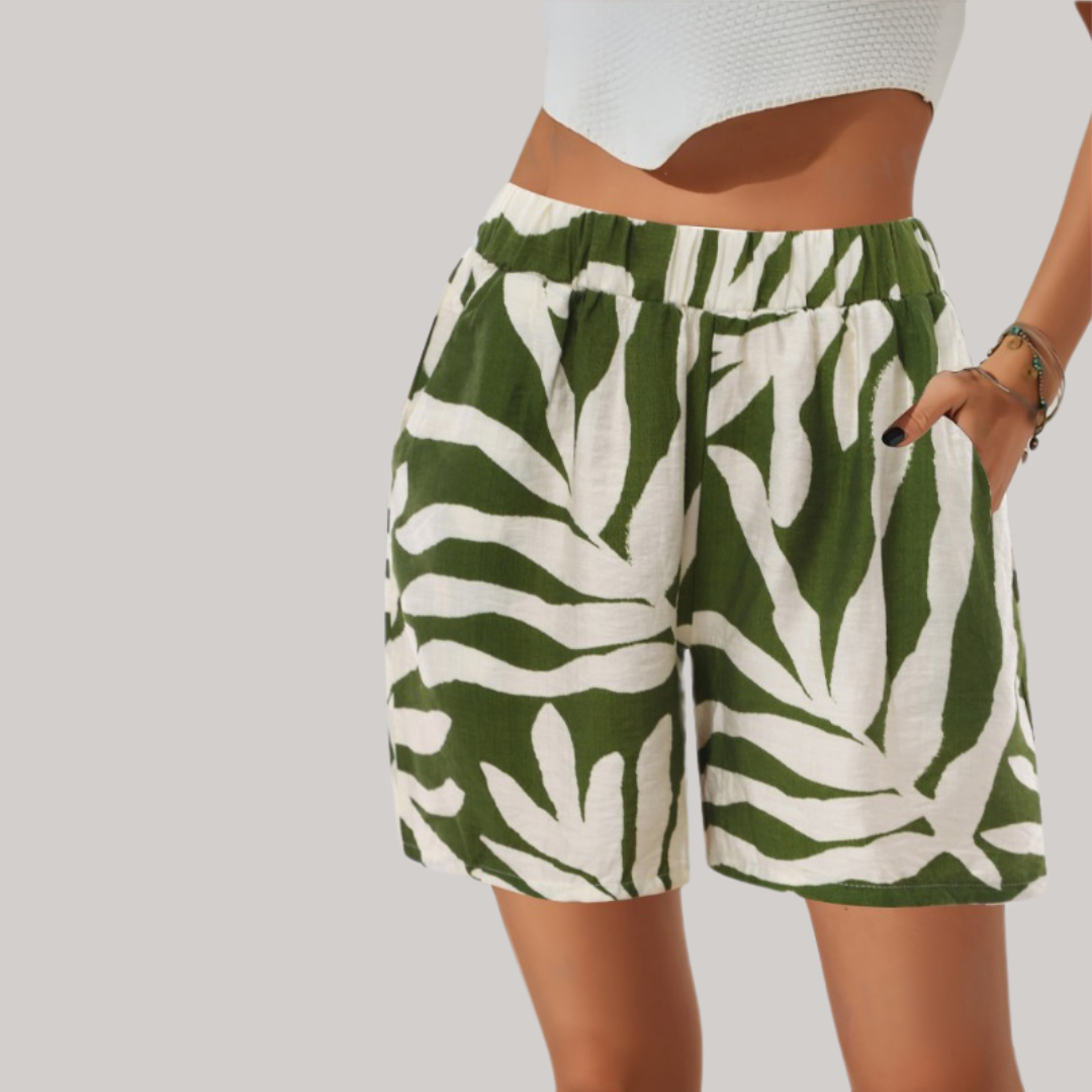 Ashley Shorts - Green Leave Print
