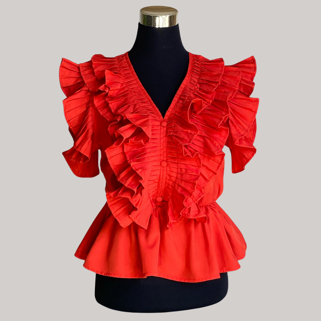 Tia Frill Blouse - Red