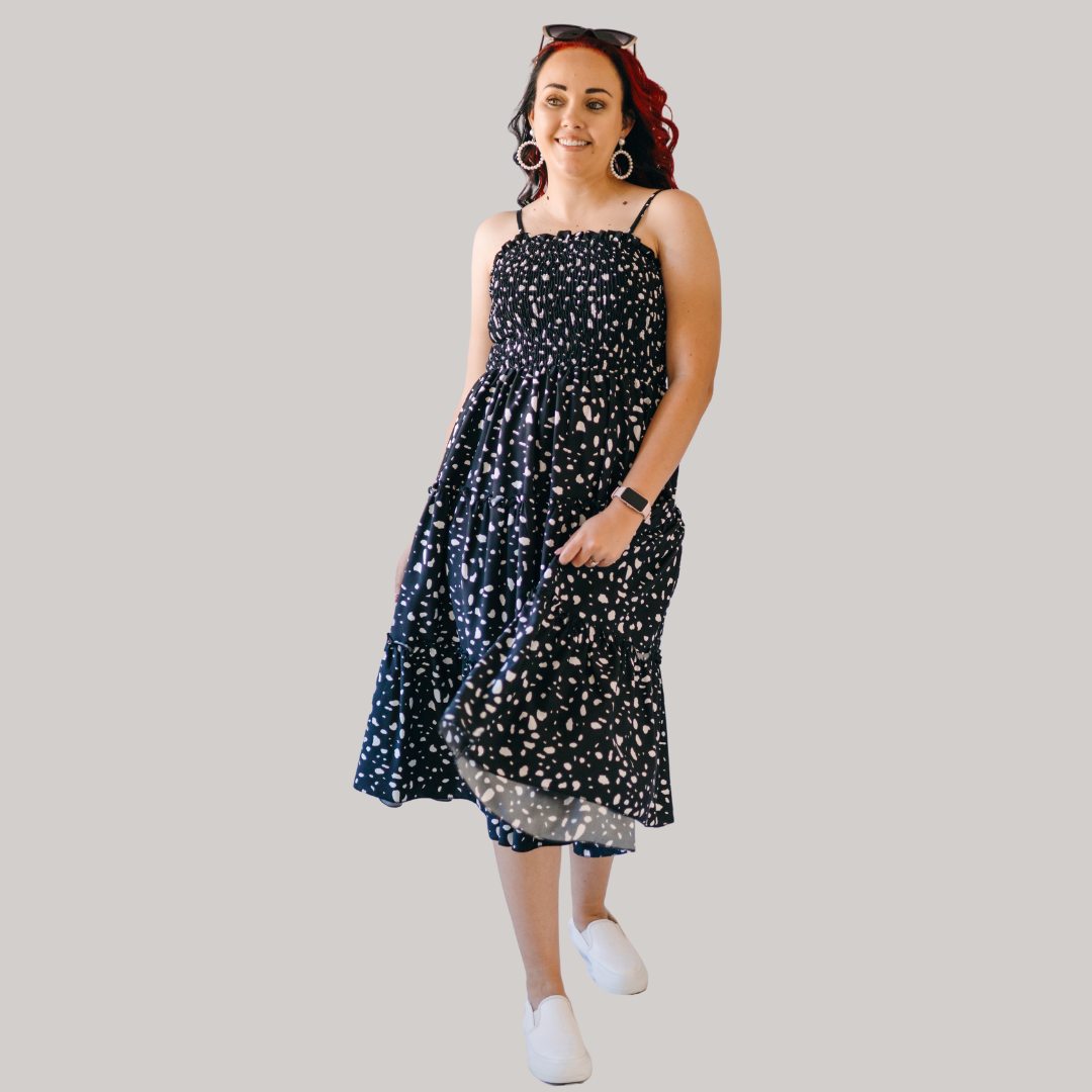 Dashy Midi Dress - Black With White
