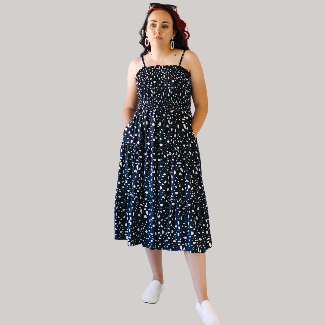 Dashy Midi Dress - Black With White