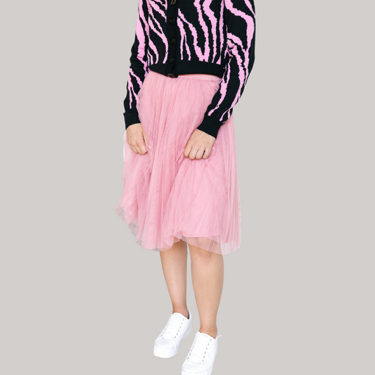 Pink Mesh Midi Skirt