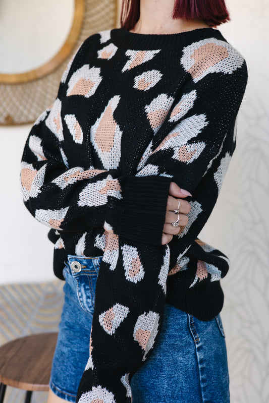 Leopard Print Knit Jersey - BLACK
