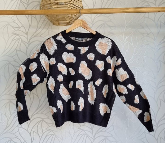 Leopard Print Knit Jersey - BLACK