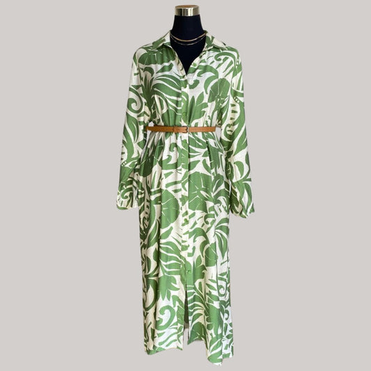 Hillary Dress - Green and Cream