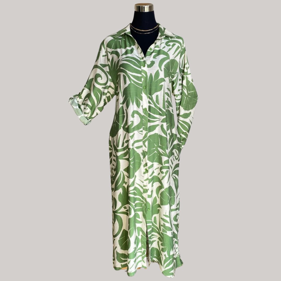 Hillary Dress - Green and Cream