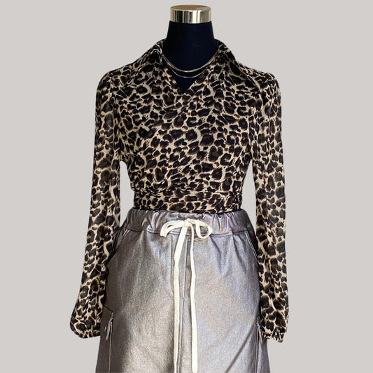 Louise Wrap Blouse - Leopard Print