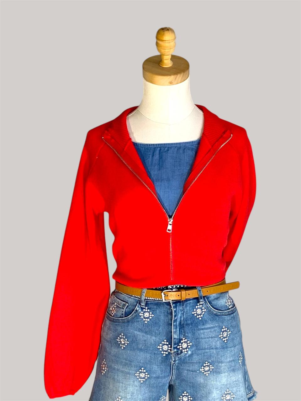 Miaka Zip Cardigan - Red