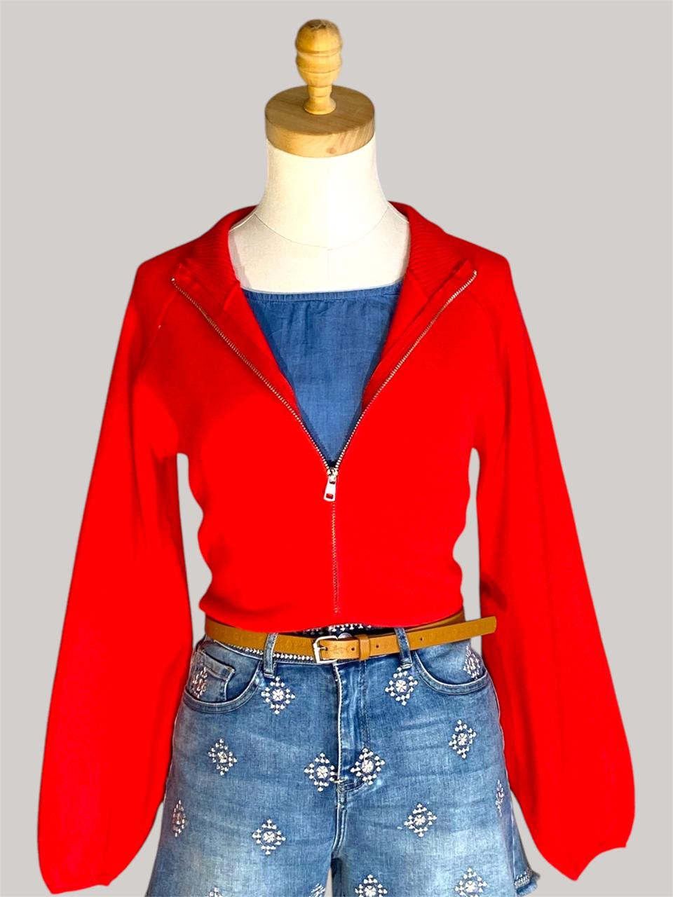 Miaka Zip Cardigan - Red
