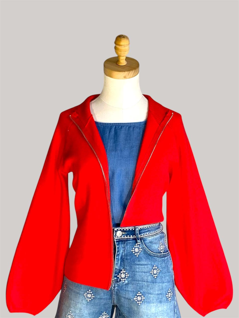 Miaka Zip Cardigan - Red