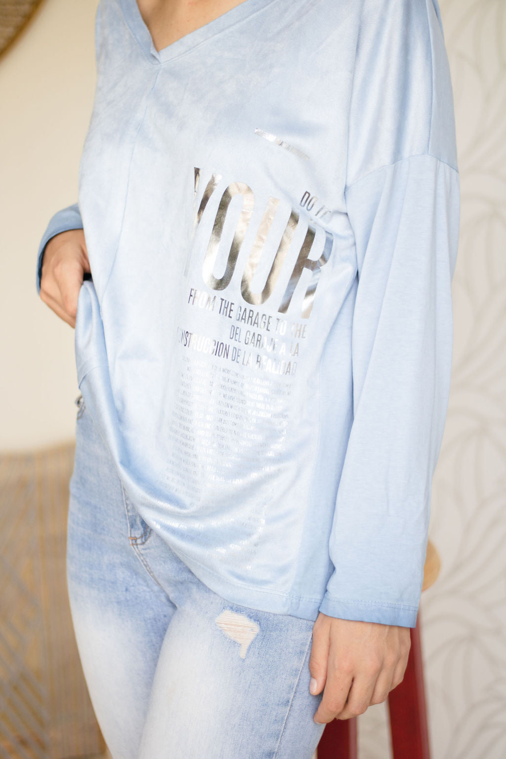 Sophia - Funky Washed Cotton Knit Top - DENIM