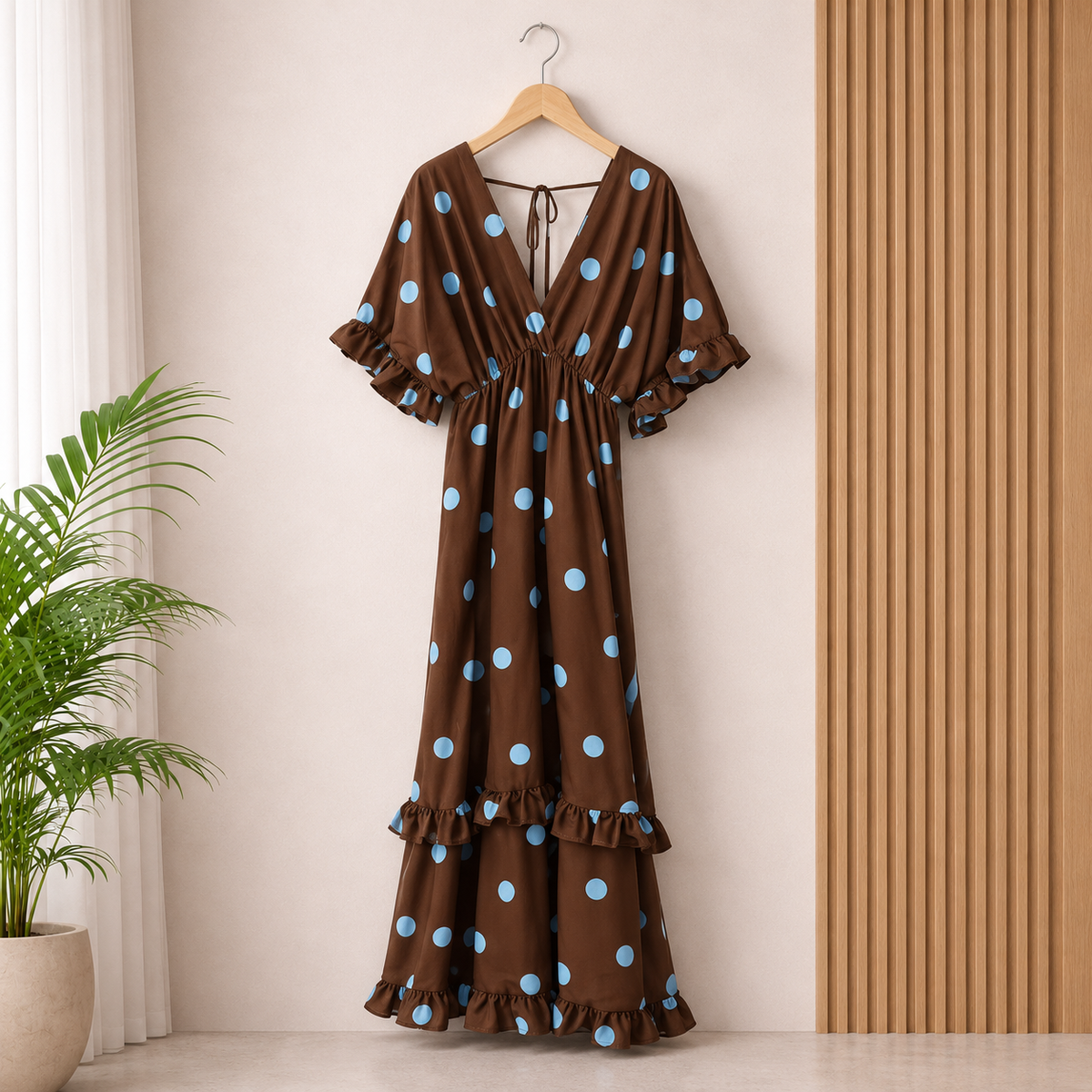 Luna Polka Dot Maxi Dress - Brown & Blue