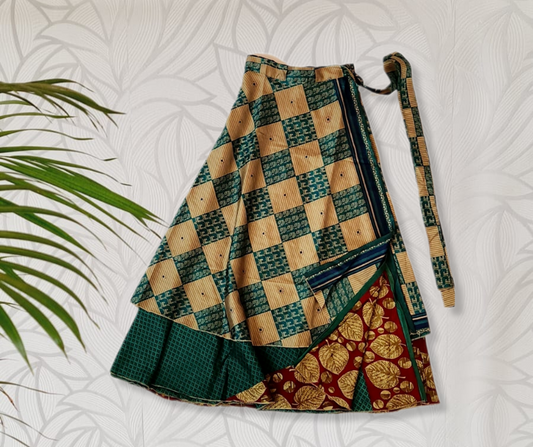 Indian Silk Wrap Skirt - Green and Gold