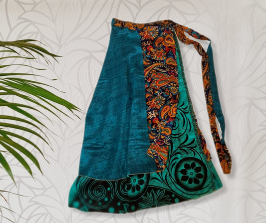 Indian Silk Wrap Skirt - Deep Sea