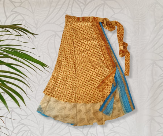 Indian Silk Wrap Skirt - Harvest Fields
