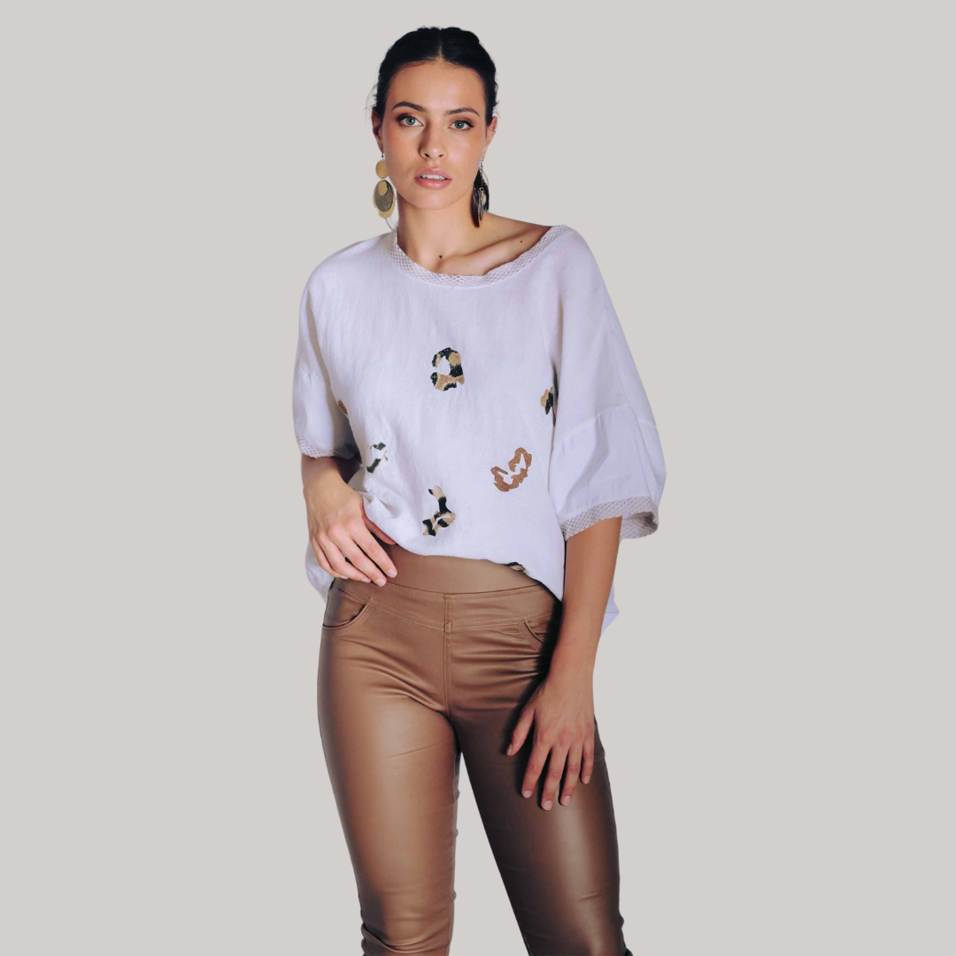 Loredana Cheetah Print Top - White