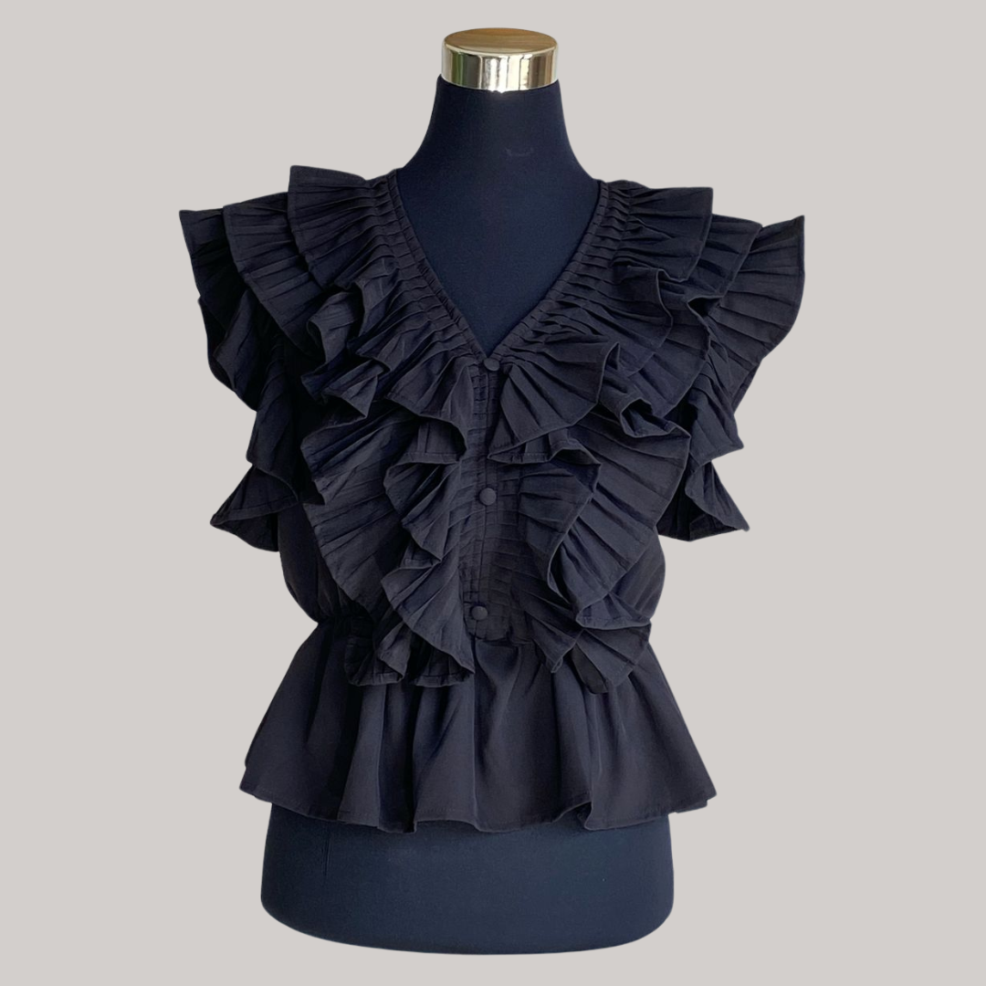 Tia Frill Blouse - Black