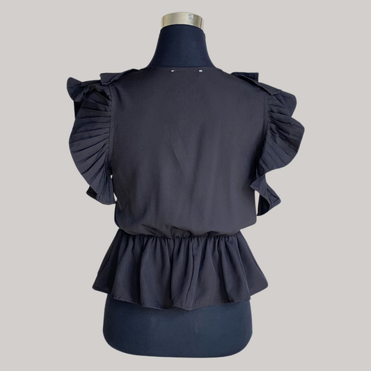 Tia Frill Blouse - Black
