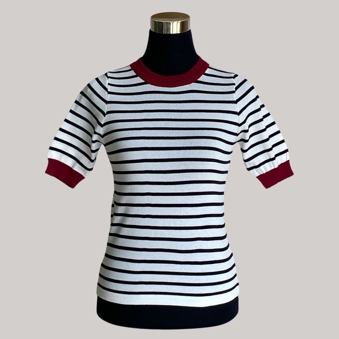 Brynn T Stripe - Maroon Rib