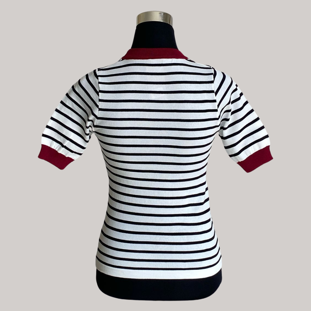 Brynn T Stripe - Maroon Rib