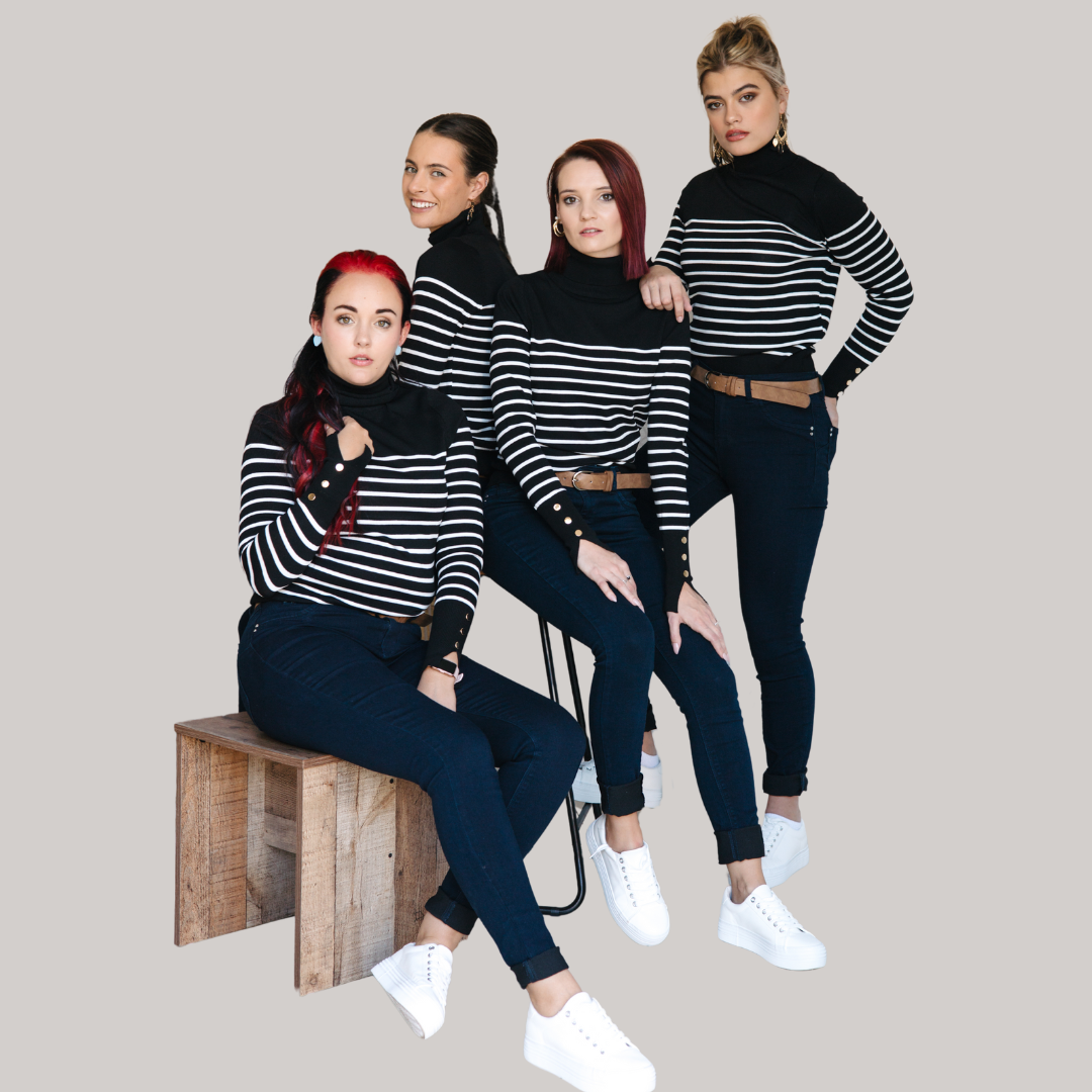 Black With White Stripe Turtle Neck Knitted Top
