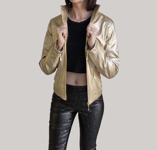 Layla Leather Jacket - Gold