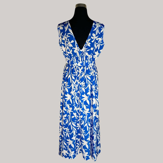 Blair Blue and White Leaf Maxi Dress