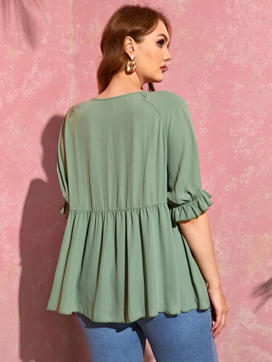 PLUS - Puff Sleeve Casual Blouse