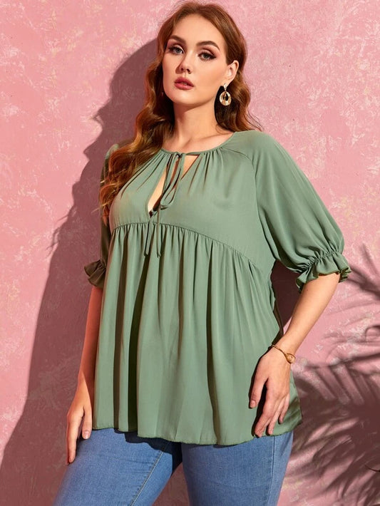 PLUS - Puff Sleeve Casual Blouse