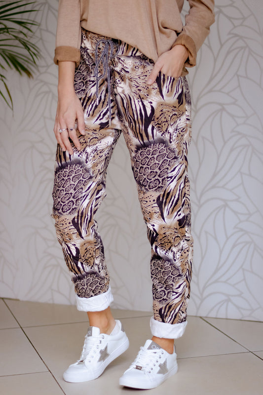 Animal Safari Print Pants - Camel