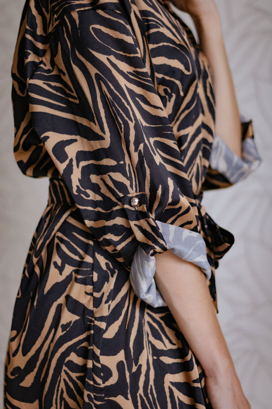 French Satin Zebra Print Dress
