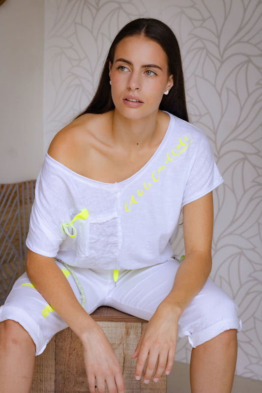Made in Italy Love Tee - White and Neon Yellow