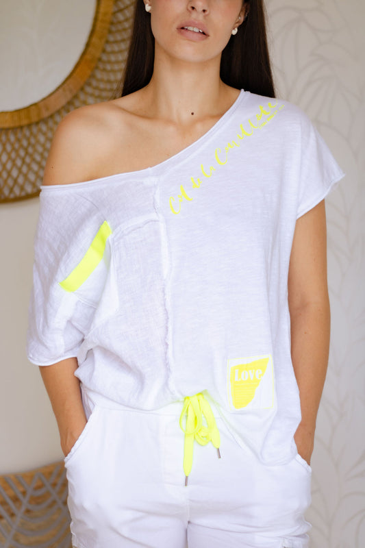 Made in Italy Love Tee - White and Neon Yellow