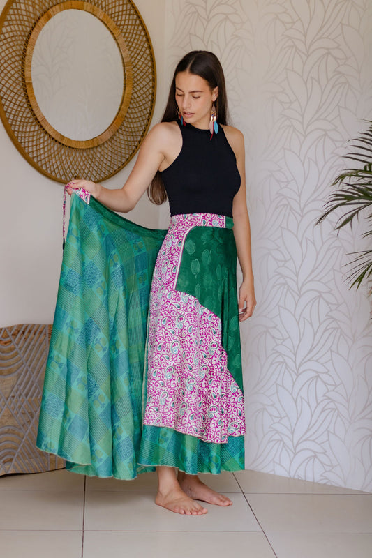 Indian Silk Wrap Skirt - Summer Green