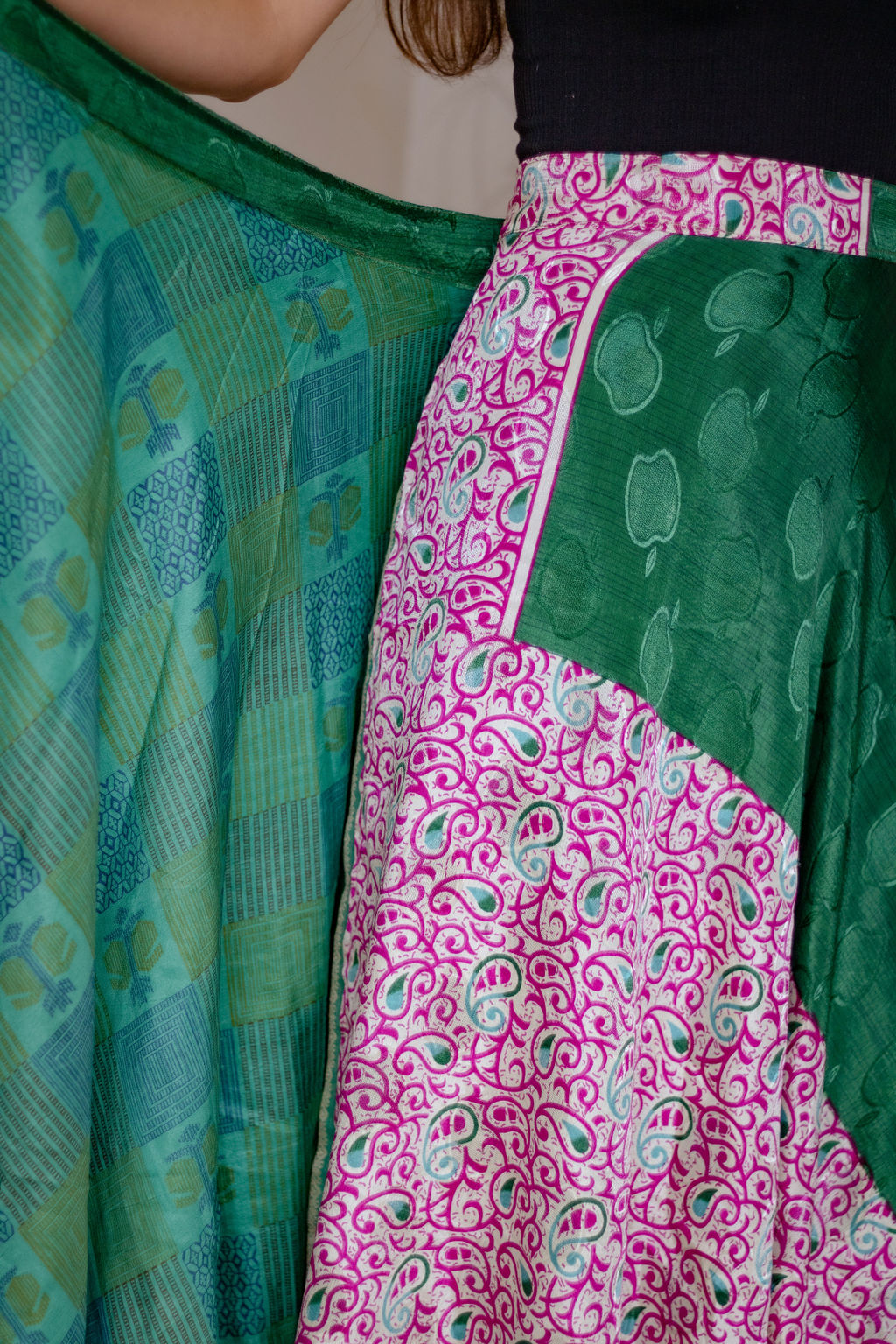 Indian Silk Wrap Skirt - Summer Green