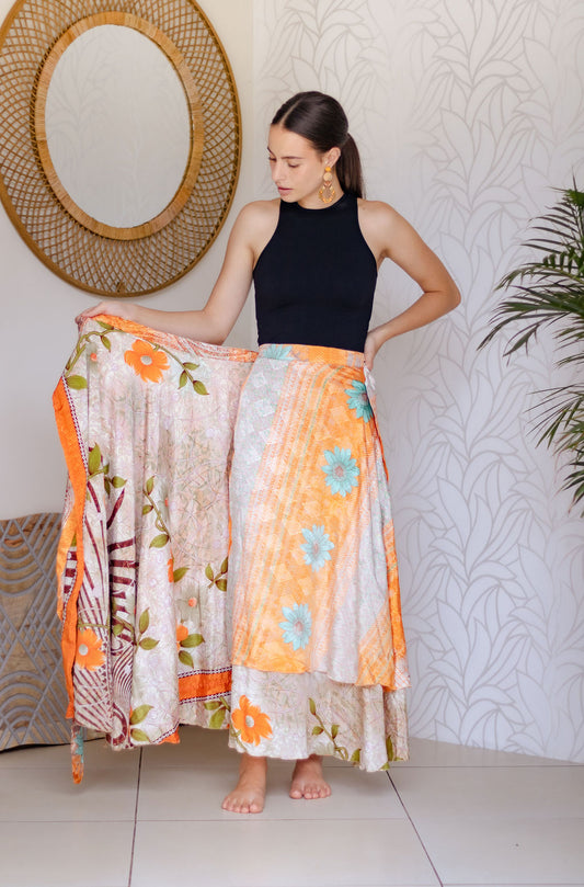 Indian Silk Wrap Skirt - Morning Sun Orange
