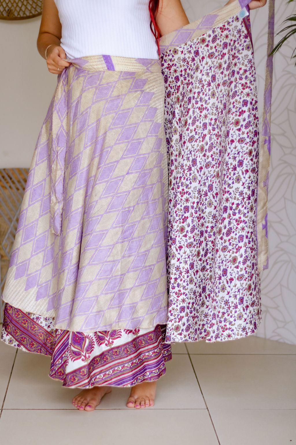 Indian Silk Wrap Skirt - Soft Lilac
