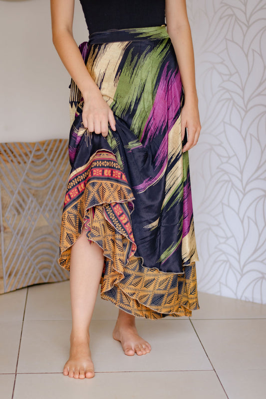 Indian Silk Wrap Skirt - Vibrant Gold