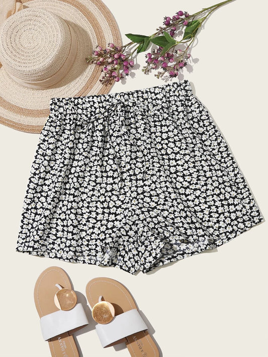 Floral Shorts - Navy and White