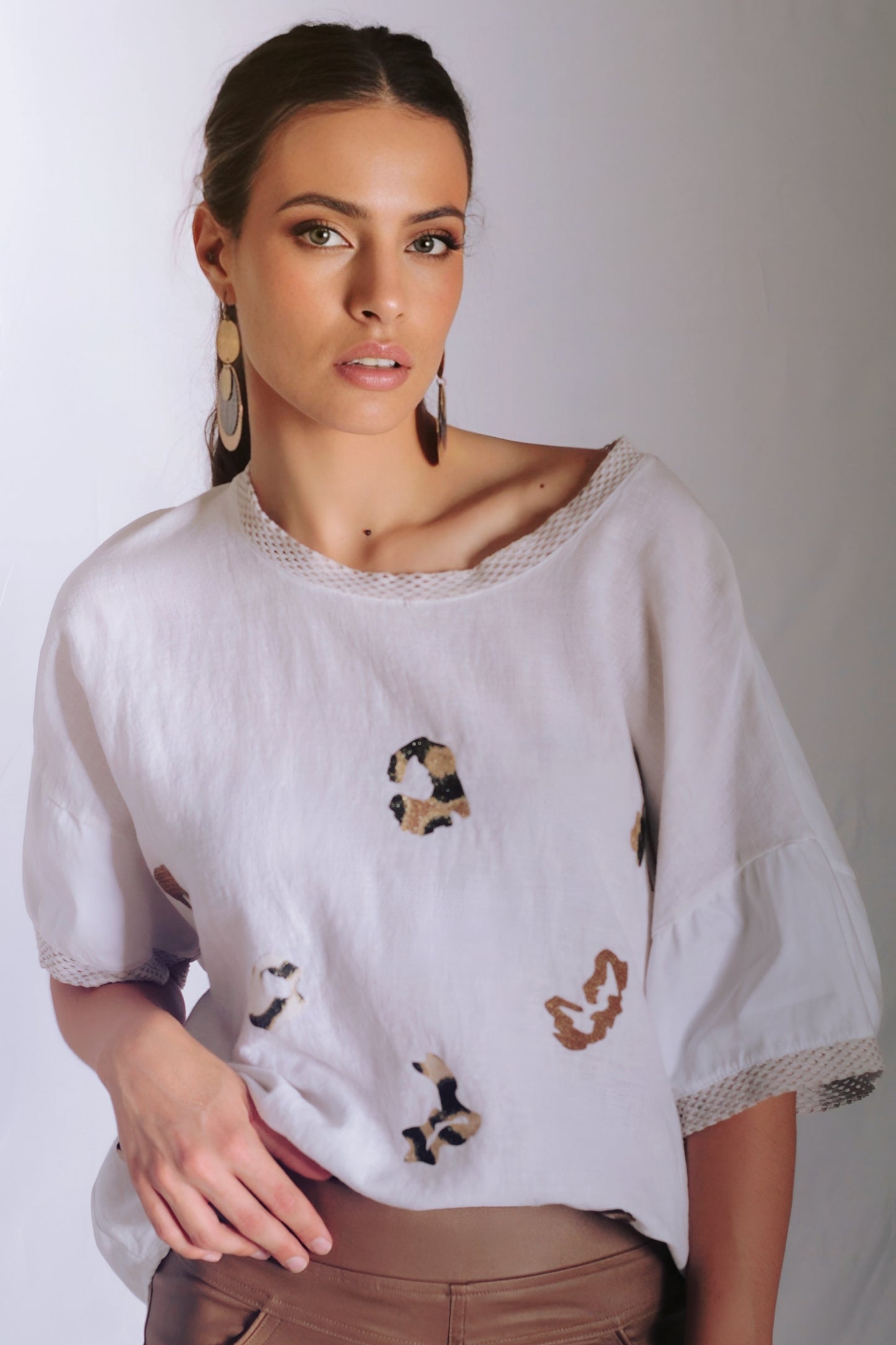 Loredana Cheetah Print Top - White