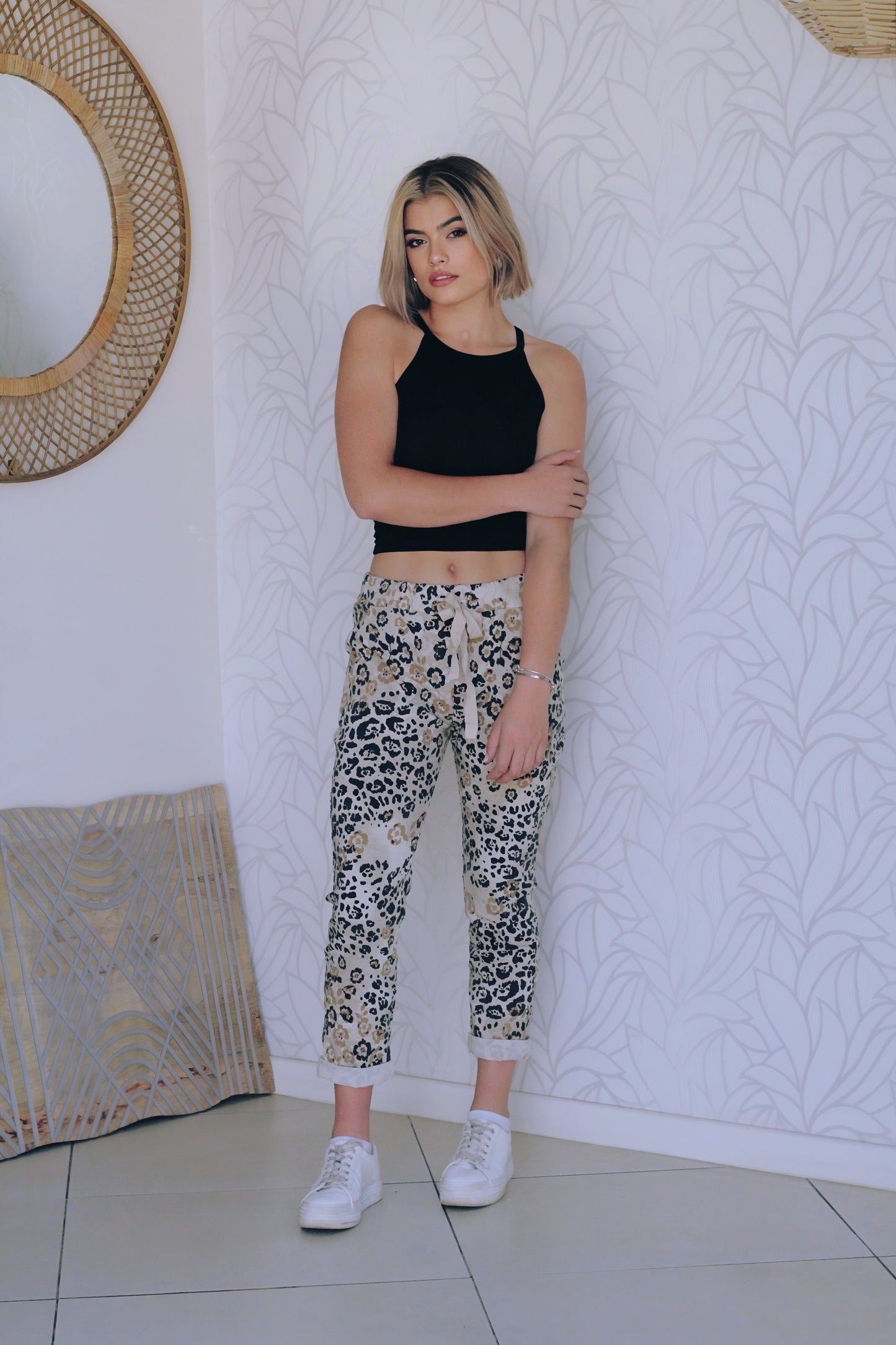 Beatrix Animal Print Pants - White