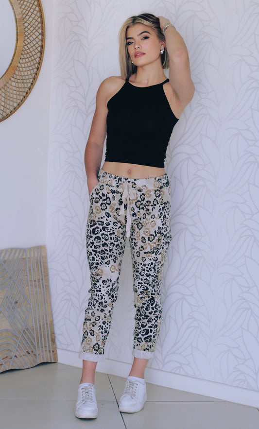 Beatrix Animal Print Pants - White