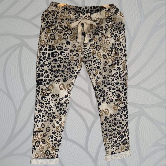 Beatrix Animal Print Pants - Taupe