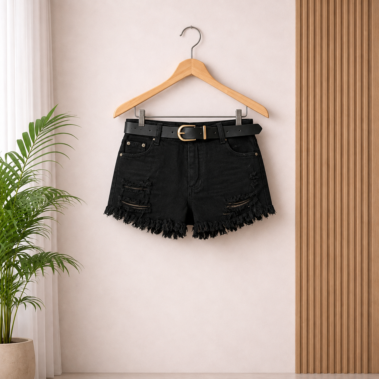 Black Denim Ripped Shorts