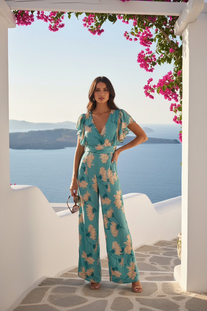Greece Resort - Wide Leg Coral Jumpsuit