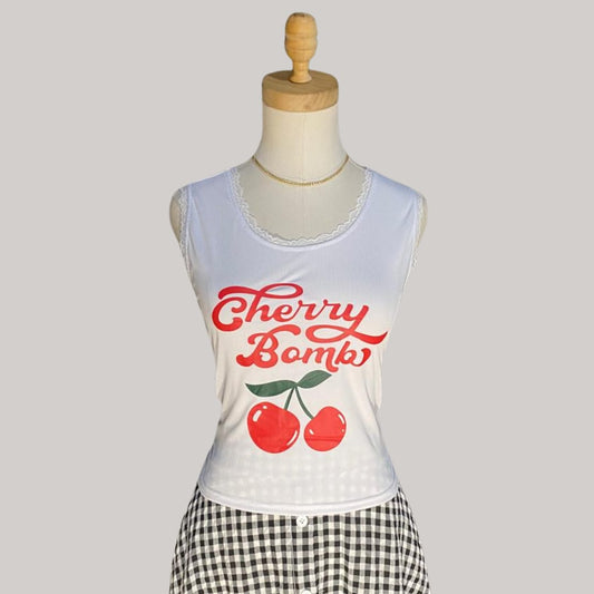 Cherry Bomb Tank Top - White