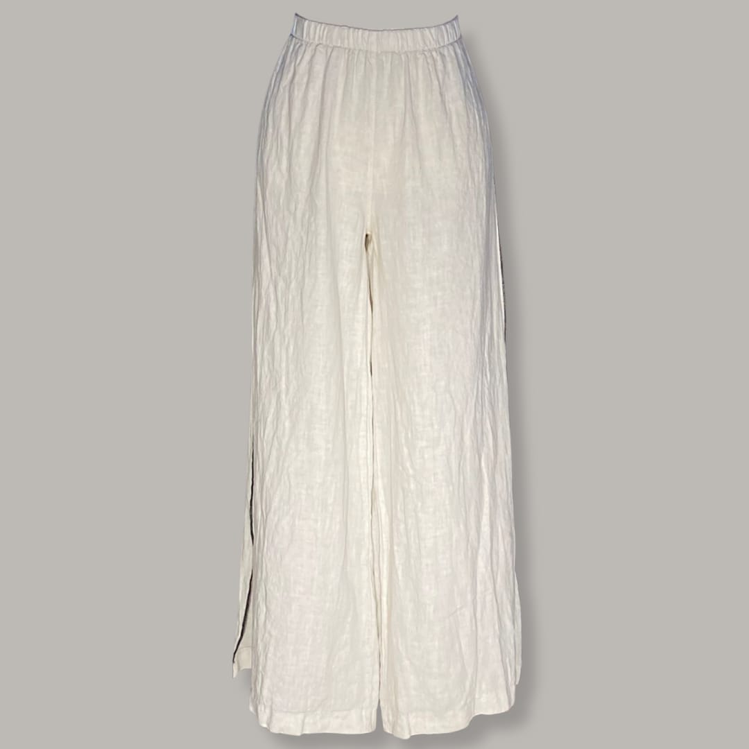 Tosca Linen Palazzo Pant - MADE IN ITALY - Stone
