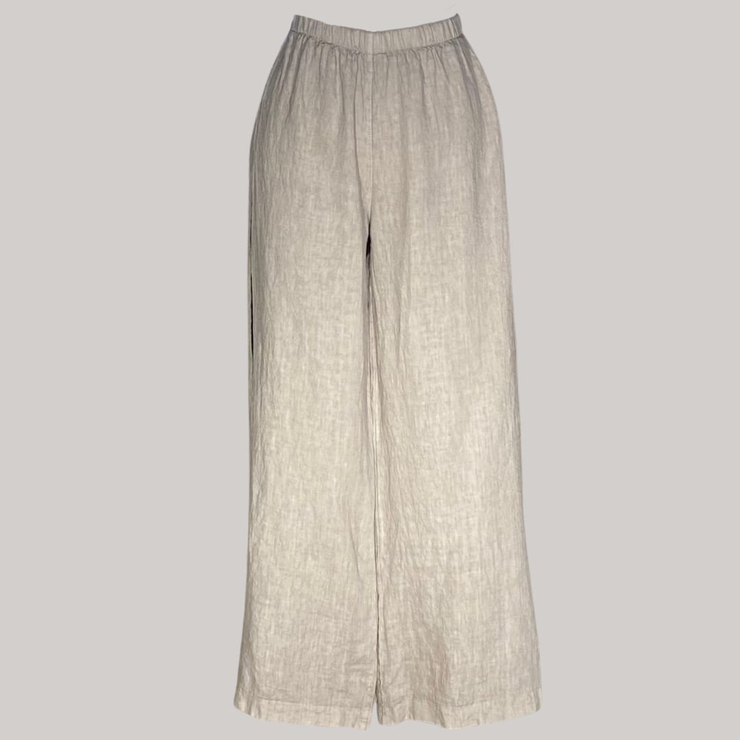 Tosca Linen Palazzo Pant - MADE IN ITALY - Taupe