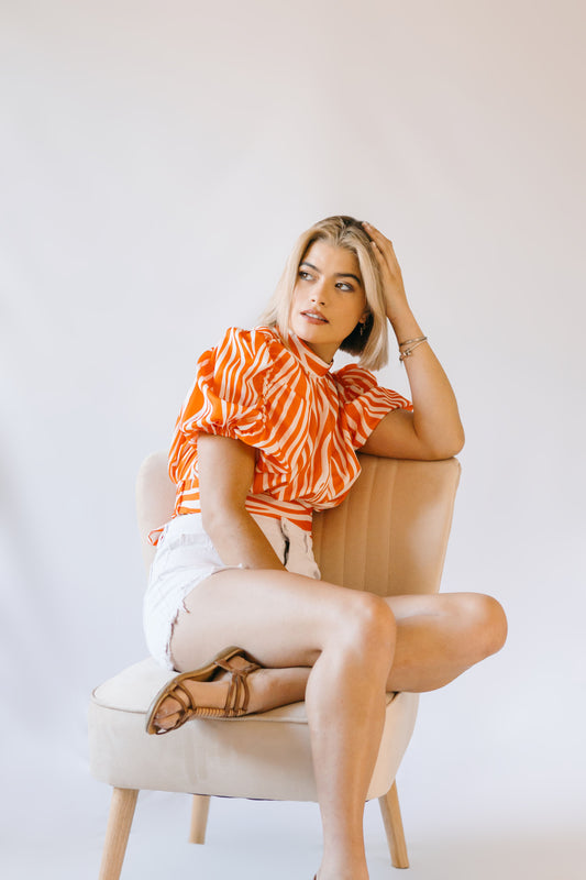 Zebra Print Puff Sleeve - Orange